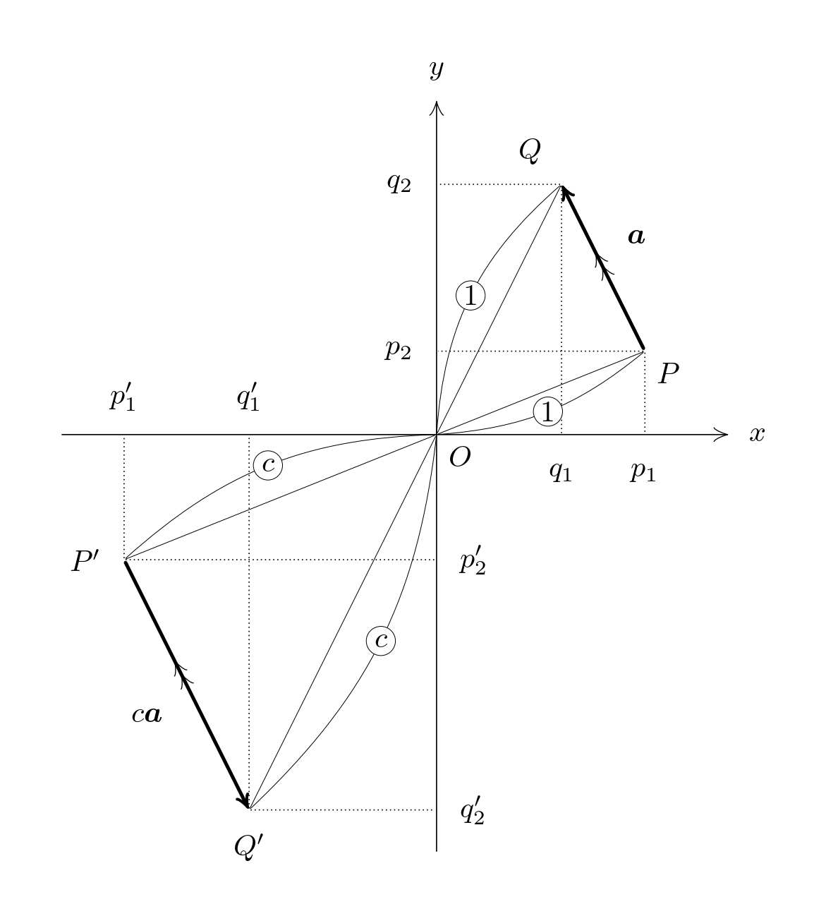 ベクトルの成分のスカラー倍がベクトルのスカラー倍の成分に等しいことの証明・解説図（2）