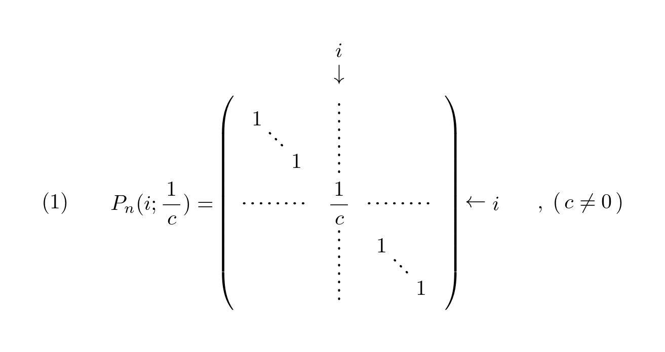 ある行（または列）をc倍する基本変形に対応する基本行列の逆行列。